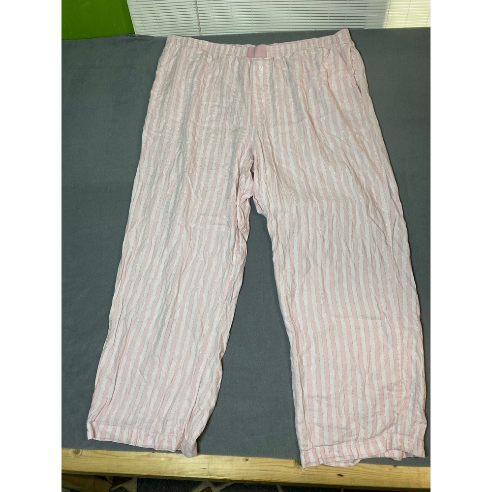 Victorias Secret Pink White Gold Striped Pajama Pants XXL Metallic Cotton Modal